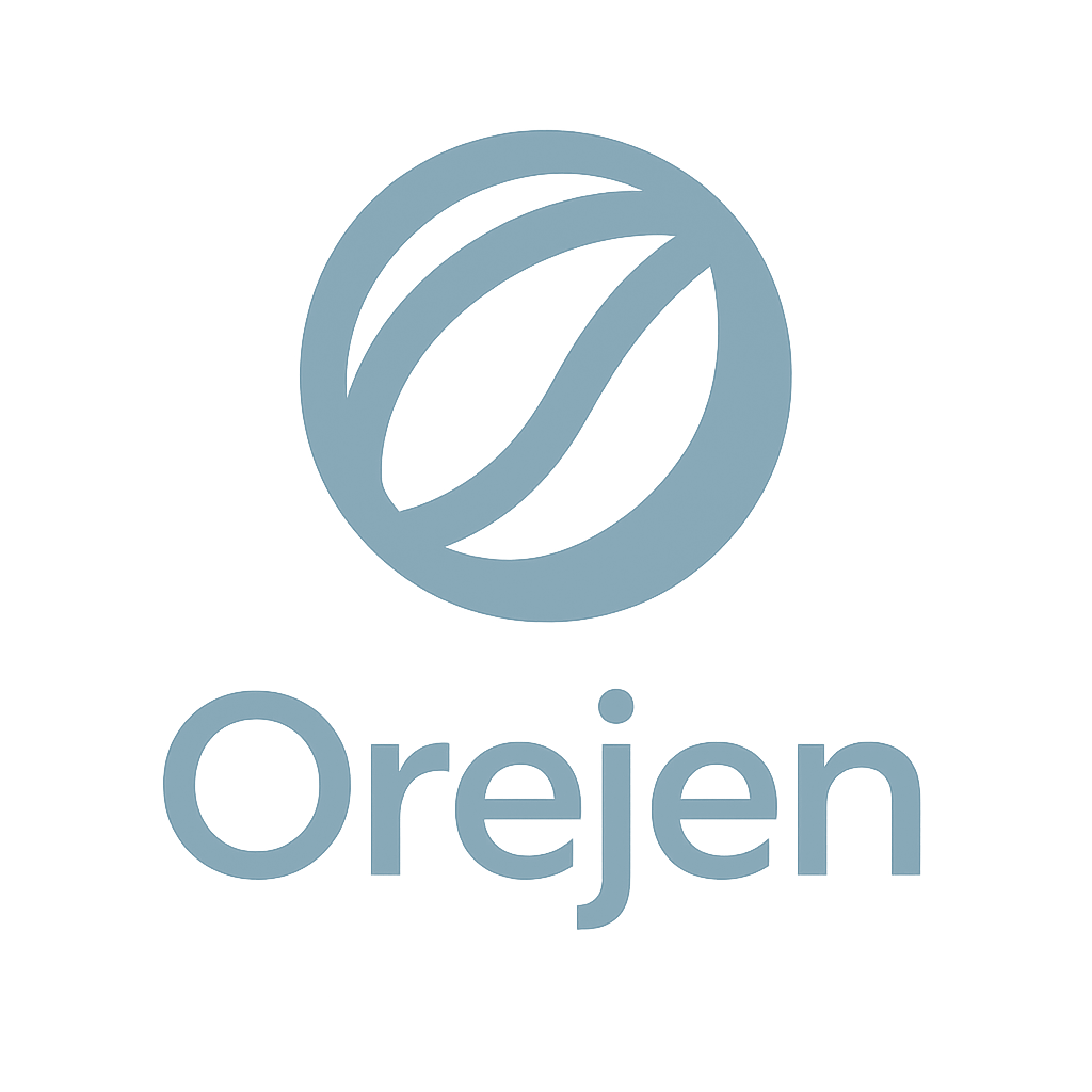 Orejen Foundation logo – a modern, minimalist wordmark with clean typography symbolising regeneration, clarity, and the beginning of climate solutions